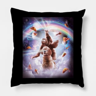 Laser Eyes Space Cat Riding Sloth, Dog - Rainbow Pillow