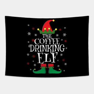 Coffee Drinking Elf Family Matching Group Christmas Party Tapestry