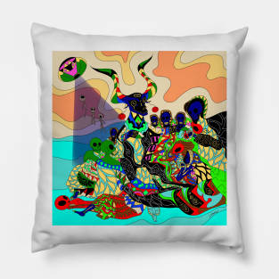 the goat monster with witches magical painting ecopop art Pillow