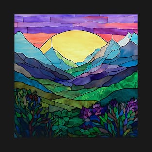 Colorful Stained Glass Mountains With Vibrant Sunset T-Shirt