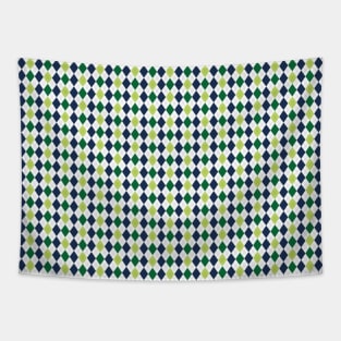 Green Navy Blue and White Argyle Pattern Diamond Checks Tapestry