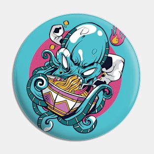 Cartoon Octopus Devouring Ramen Pin