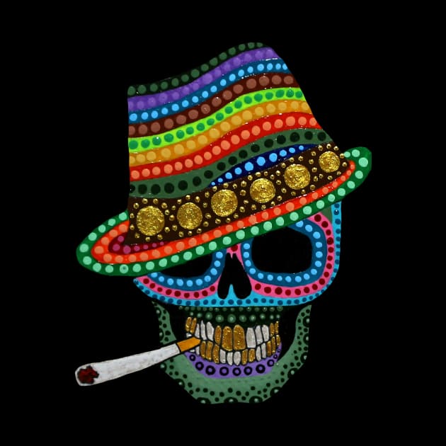 Smoking Love Skull | Tattoo Skulls | Acid Henna skull with Hat | Sugar Skull Psychedelic by Tiger Picasso