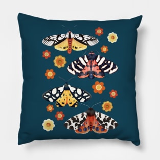 Garden Tiger Moths with Retro Daisies Pillow