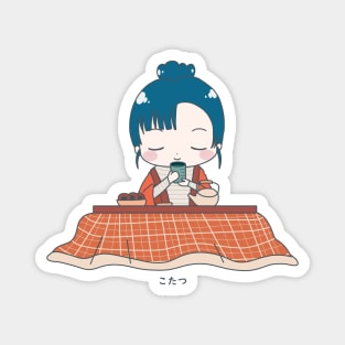 Chibi Anime Girl Cozy Winter With a Kotatsu Magnet