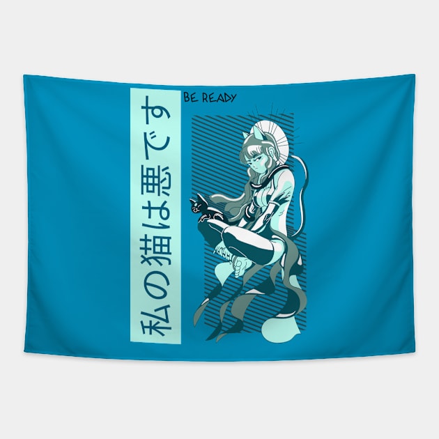 Japanese Anime Be Ready Girl Design Tapestry by New East 