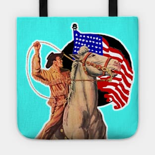 Cowboy lassoing cattle at American rodeo Tote
