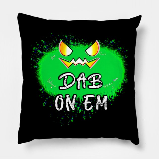 Dab On Em Jack O Lantern Green Pumpkin Splat Pillow by MaystarUniverse