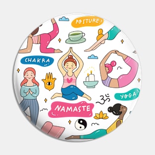 Cute Yoga Girl Doodle Art Pin