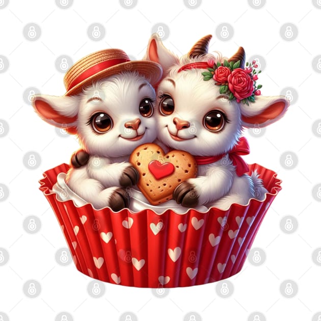 Valentine Goat Couple In A Cupcake by Chromatic Fusion Studio