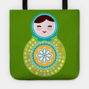 Russian dolls matryoshka green and blue colors. Tote