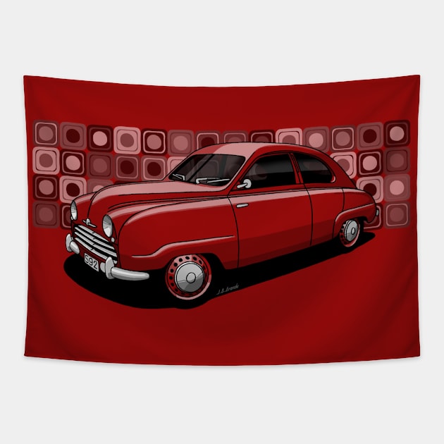 The iconic swedish flying car! Tapestry by jaagdesign