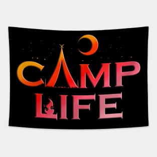 Logo Camp Life In The Night On Camping Tapestry