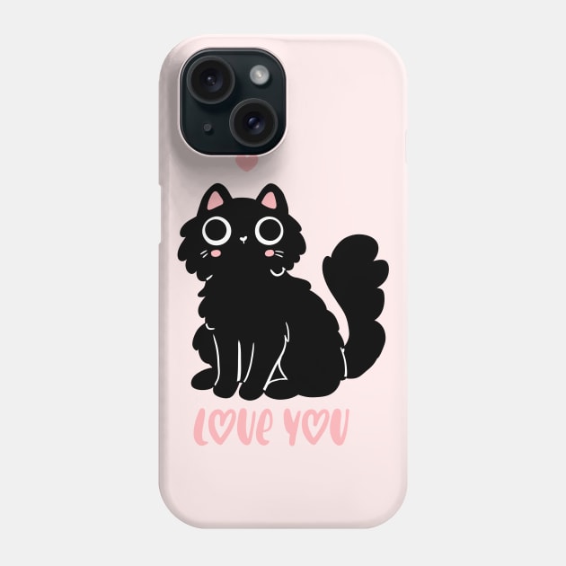 Cute black cat that loves you Ann adorable valentine's day gift for cat lovers Phone Case by Yarafantasyart