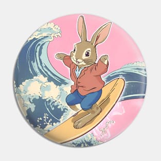 Ocean Waves of a Surfer Doing Surf Tricks on Surfboard Surfing Life of Rabbit Pin