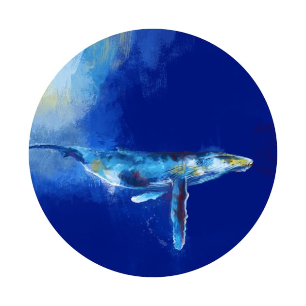 Deep Blue Whale - Ocean Digital Art by Flo Art Studio