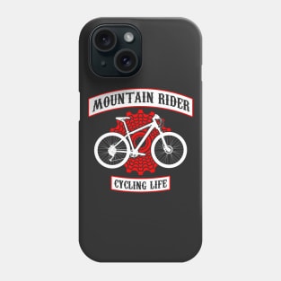 Mountain rider, cycling life art with red back cassette or back pinion and white mountan bycicle. Vintage bike design ideal for stamps Phone Case