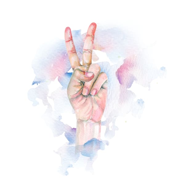 Two finger up for encouragement symbol watercolor 1 by Joy8046