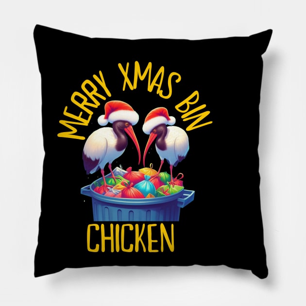 Bin Chicken Christmas Pillow by BukovskyART