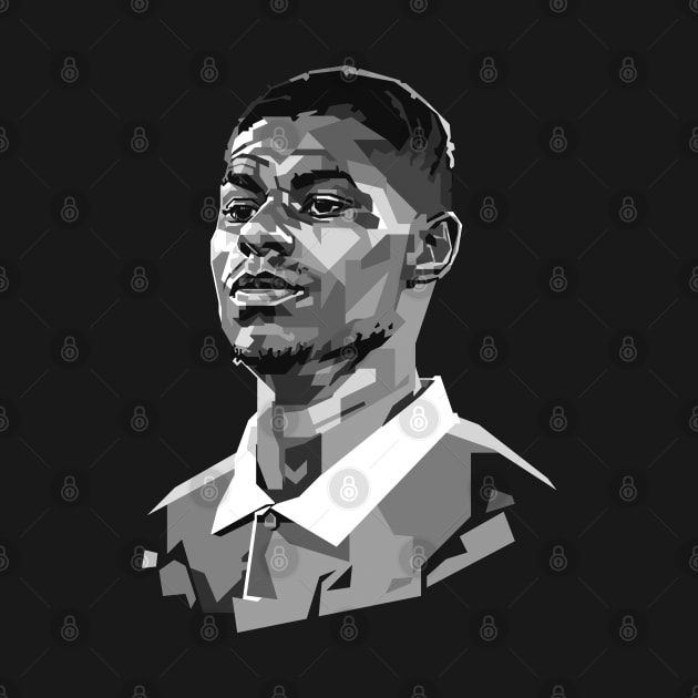 Marcus Rashford Grayscale Portrait Illustration by RJWLTG