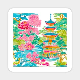 Preppy, grandmillennial chinoiserie garden Magnet