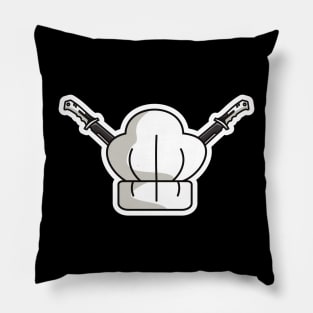 Metal Swords with Chef Cooking Hat Sticker design vector illustration. Kitchen cooking objects icon concept. Sword in cross sign and chef cap sticker design logo icons. Pillow