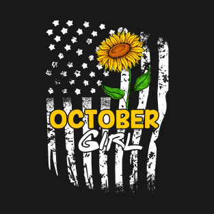 America Sunflower Flag 4th Of Patriotic December Girl T-Shirt