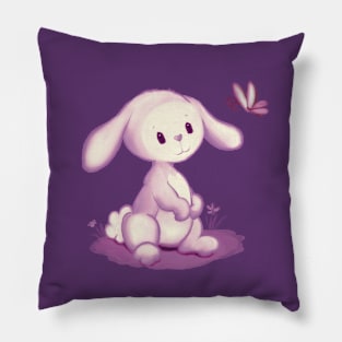 Cute little bunny watching a butterfly Pillow