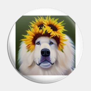 Great Pyrenees with Sunflower Crown Pin