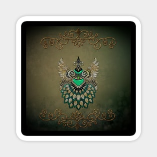 Beautiful elegant peacock in green colors Magnet