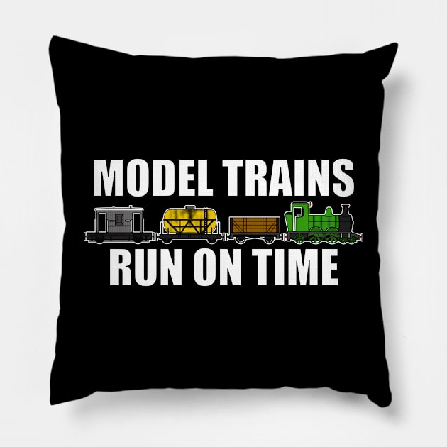 Model Trains Run On Time Railway Funny Pillow by doodlerob