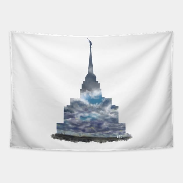 Rexburg Idaho Temple Dramatic Sky Silhouette Tapestry by DSCarts