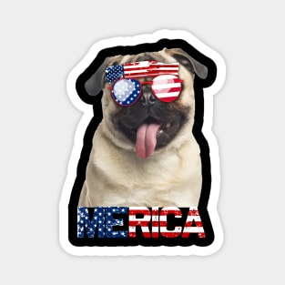 Merica Pugs Dog American Flag 4Th Of July Magnet