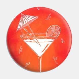 Cocktail Linocut in Orange Pin