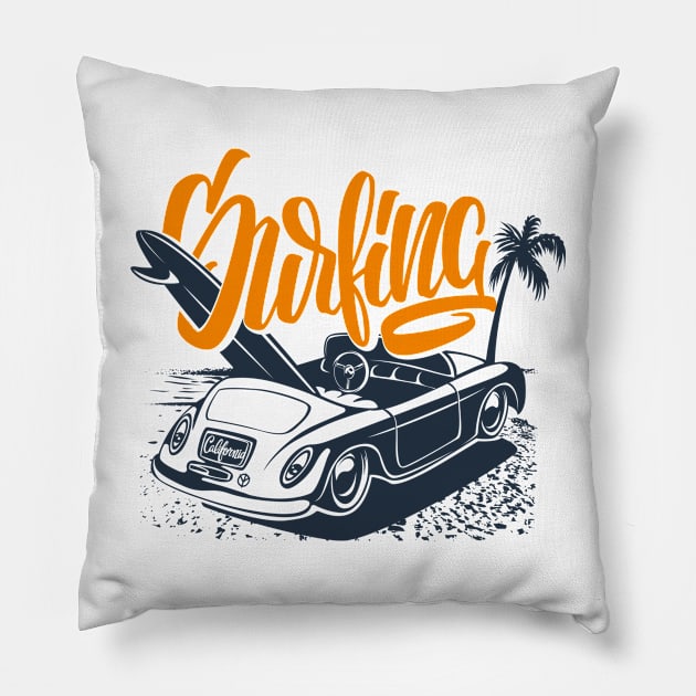 VINTAGE SURFING Pillow by zackmuse1