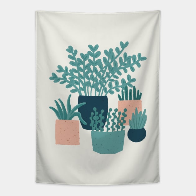 Plants & Cacti (Ultramarine) Tapestry by Cascade Patterns