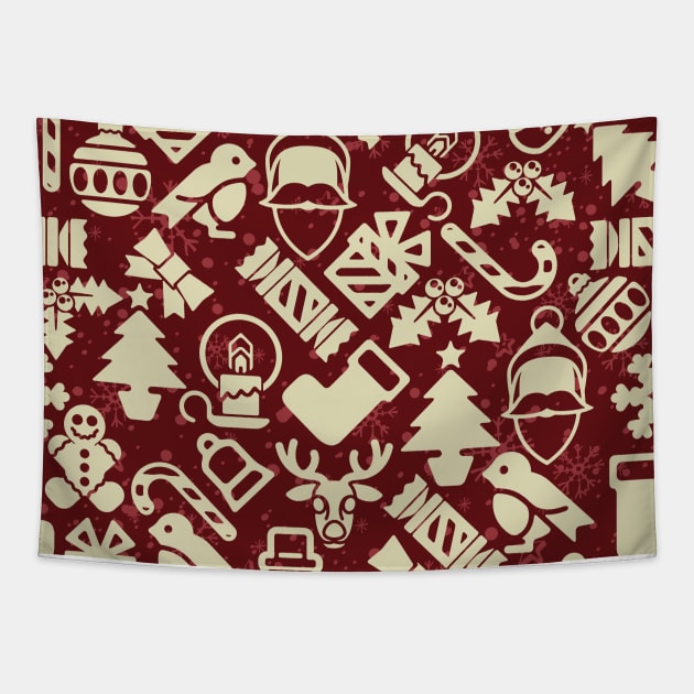 Holiday Patterns with Santa, Reindeer, Christmas Tree. Christmas Pattern Tapestry by Zen Cosmos Official