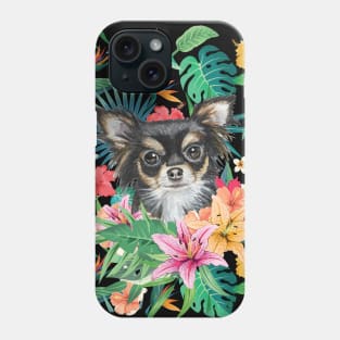 Tropical Long Haired Black Tricolor Chihuahua Phone Case