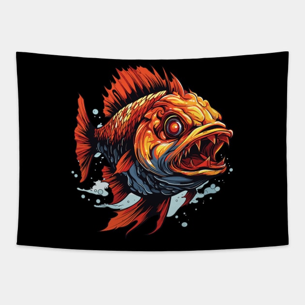 Halloween Design Creepy Zombie Fish Tapestry by PaulJus