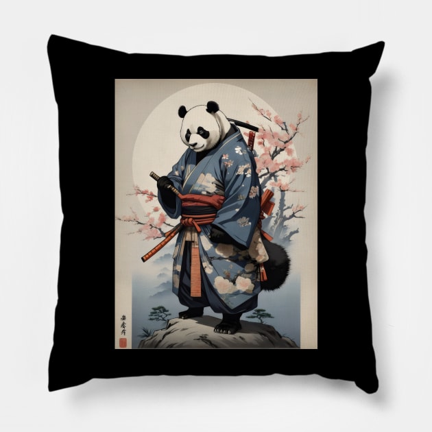 Samurai panda in ancient japan Pillow by Spaceboyishere