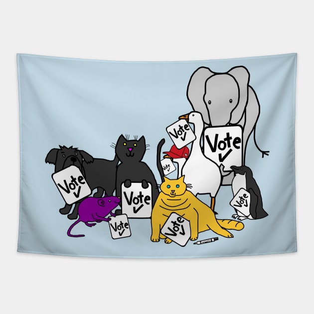 Animals with Vote Signs Tapestry by ellenhenryart