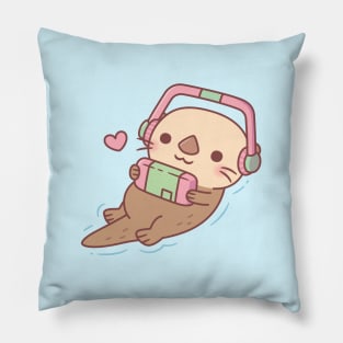 Cute Sea Otter Gamer Chilling With Game Console Pillow