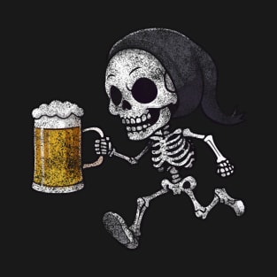 Funny Kawaii Vintage Halloween Skeleton with Beer T-Shirt