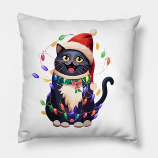 Christmas Lights Cat Merry Catmas Pillow