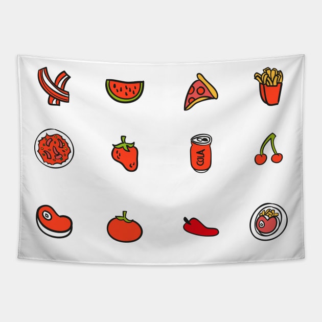 Red Food Screen Printed Tapestry by EslamMohmmad