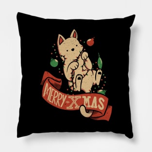 Merry Xmas Cat Ugly Sweater by Tobe Fonseca Pillow