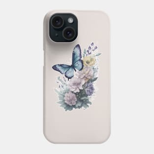 Butterfly around Flowers | Scattered Watercolor in Pastel Colors Phone Case