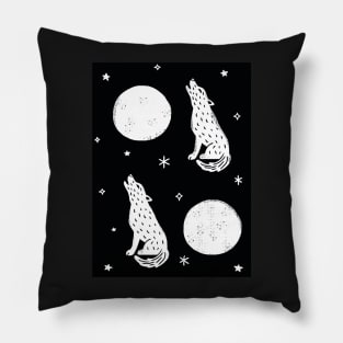 Full Moon Howl - Black and White Pillow