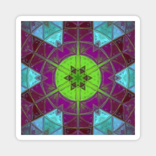 Mosaic Kaleidoscope Flower Green Purple and Blue Magnet