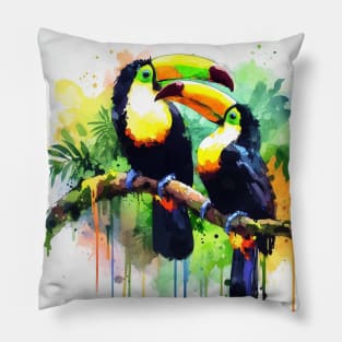 Colorful parrots sitting in the rain forest Pillow